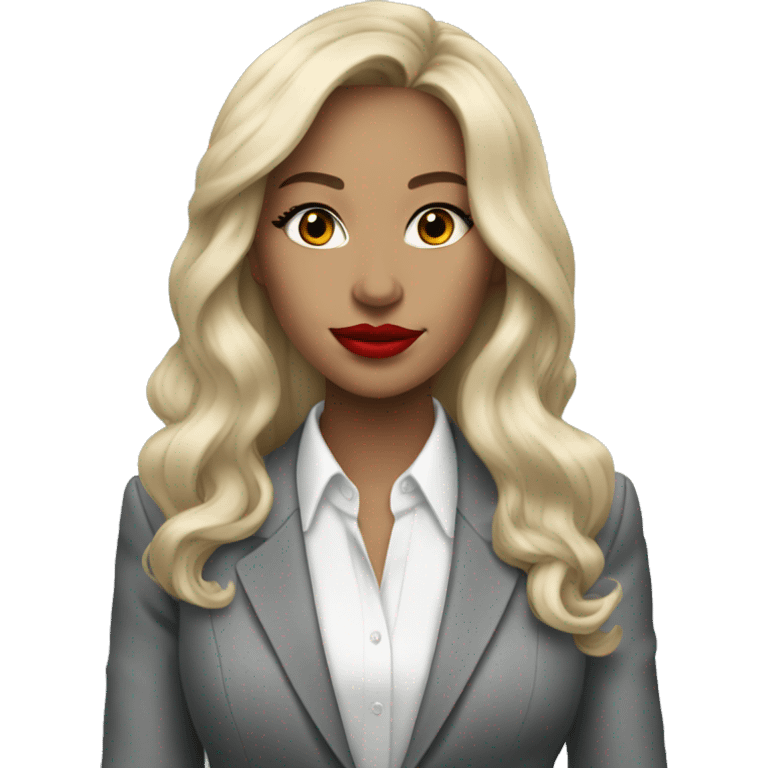 Blonde long hair with red lips Tiffany diamond seller in a grey suit emoji