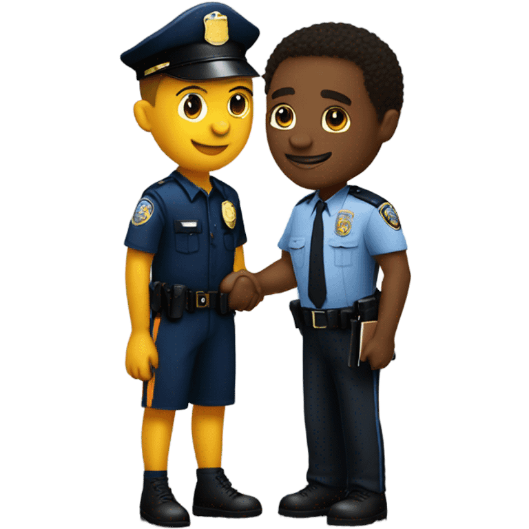 A cop shaking hands with a black basketball player NYK. emoji