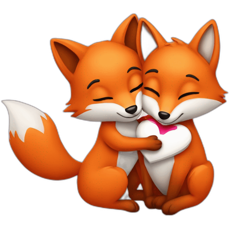 Couple of foxes hugging with a heart emoji