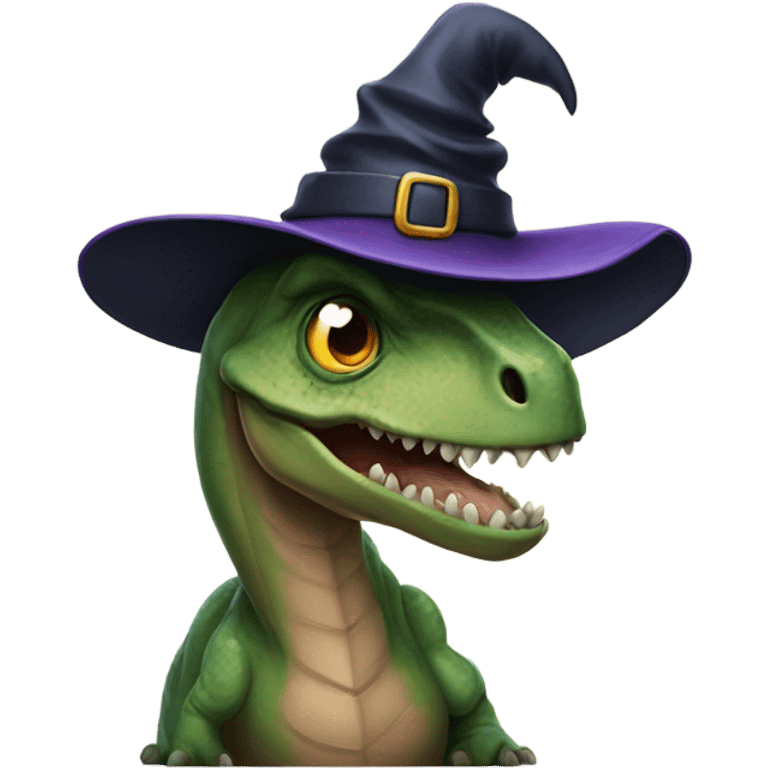 Dinosaur wearing witch hat emoji