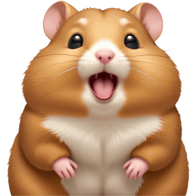 Cinematic Cute Yawning Brown Hamster Portrait Emoji, Head tilted slightly with a dramatic, wide-open yawn, showcasing a smooth, rich brown fur with tiny droopy ears, round dark eyes barely open in drowsy contentment, Simplified yet irresistibly adorable features, highly detailed, glowing with a soft, cozy glow, high shine, relaxed yet expressive, stylized with a touch of whimsy, bright and endearing, soft glowing outline, capturing the essence of a sleepy yet affectionate hamster, so drowsy it feels like it could stretch out of the screen and curl up for a nap! emoji