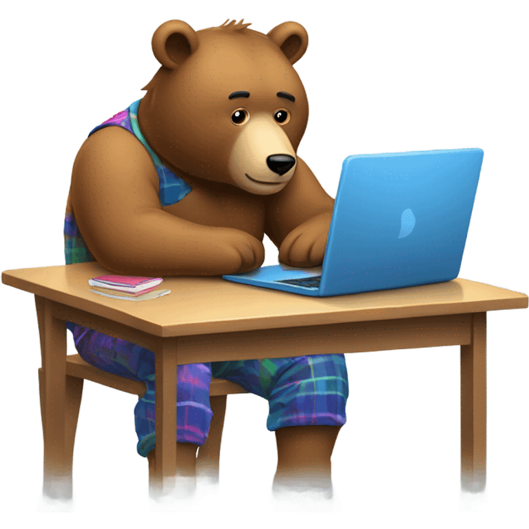 bear in pajamas working hard at a computer emoji