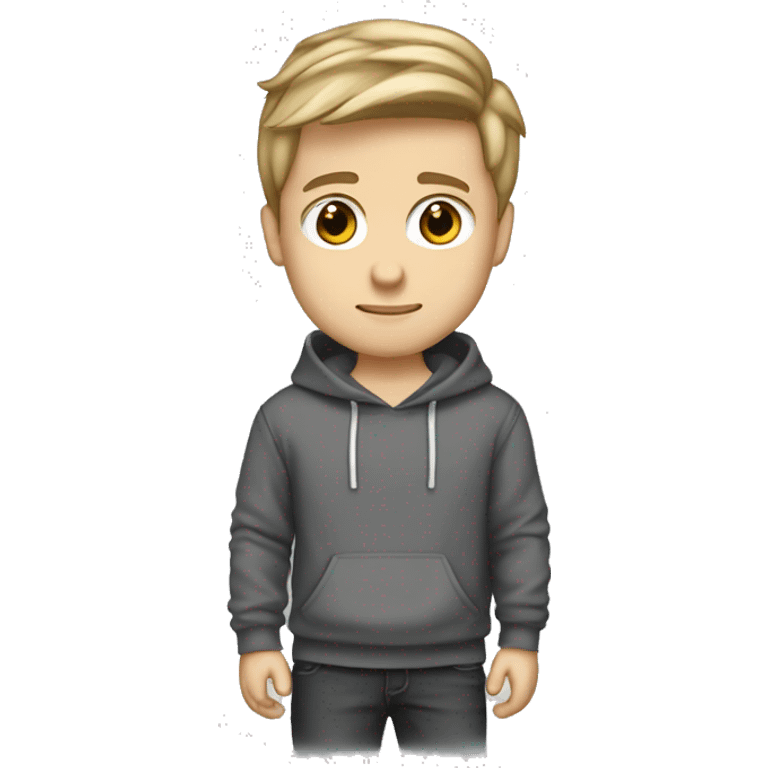 I want you to create a chibi emote, man, White complexion, hairstyle combed forward dark blonde with lighter highlights, sweatshirt beWhite complexion, dark blonde hairstyle with lighter highlights, hoodie  emoji