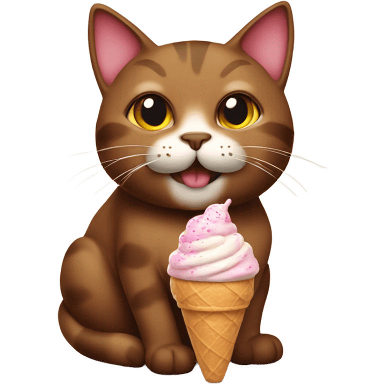 Brown cat with ice cream emoji