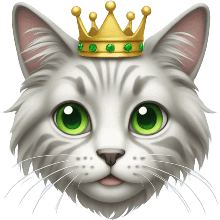 Long hair cat with green eyes and crown  emoji