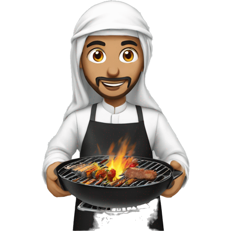 arab with abaya cooking barbecue emoji