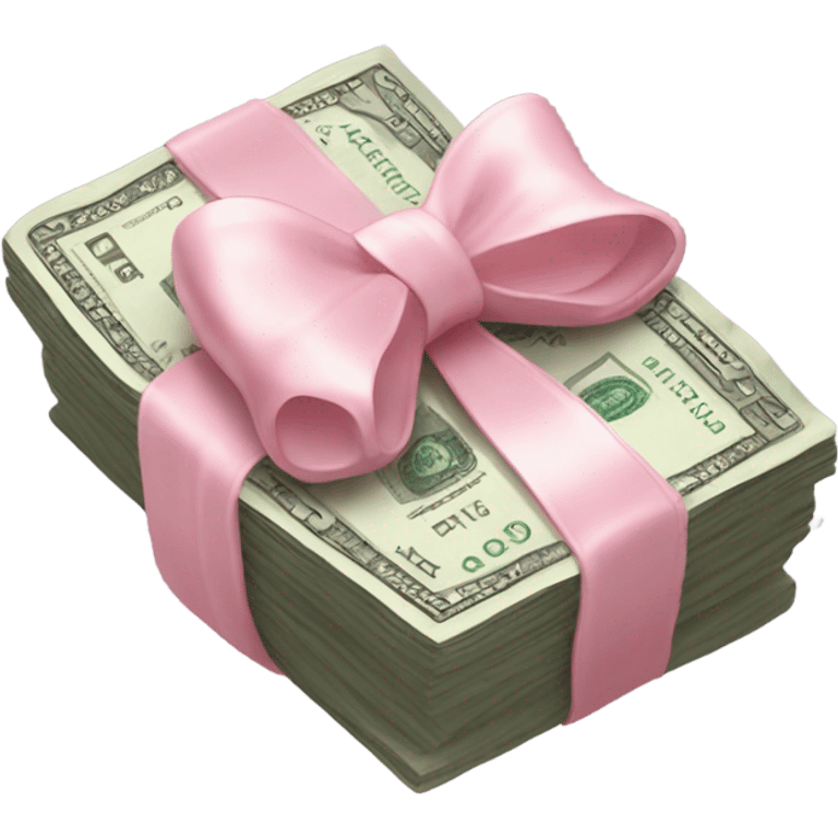 Wad of Cash with a tiny light pink bow around it emoji