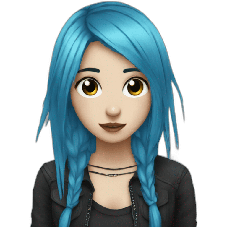 Emo girl choppy long blue hair piercings emoji