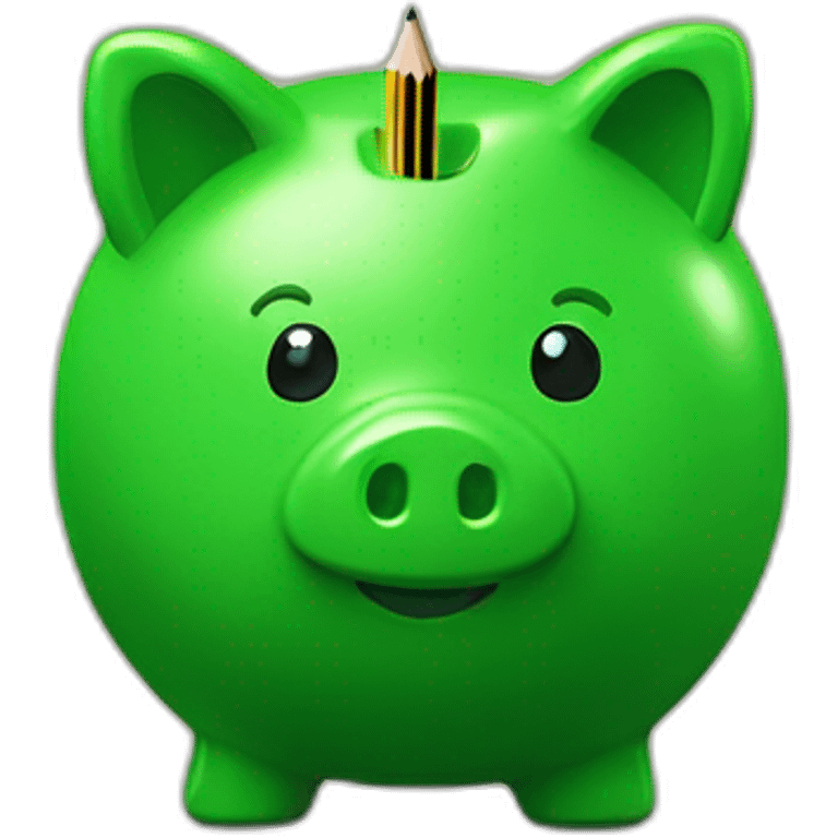 green piggybank holding a pencil emoji