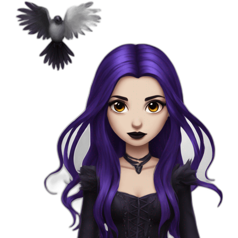 Raven Queen gothic girl long dark black and purple hair emoji