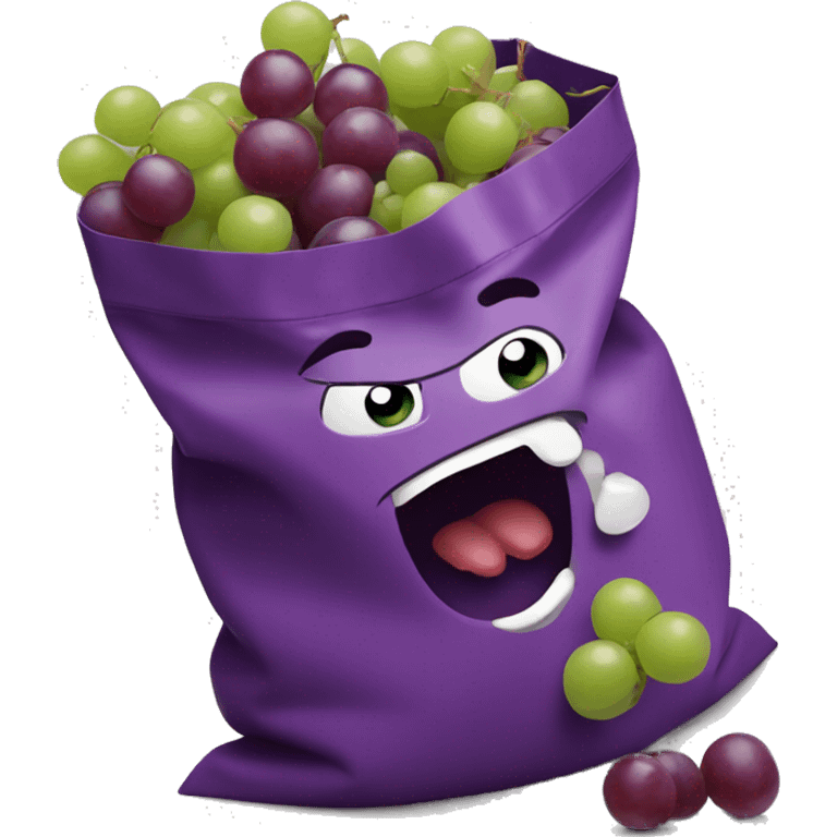 gobbling up a bag of grapes emoji