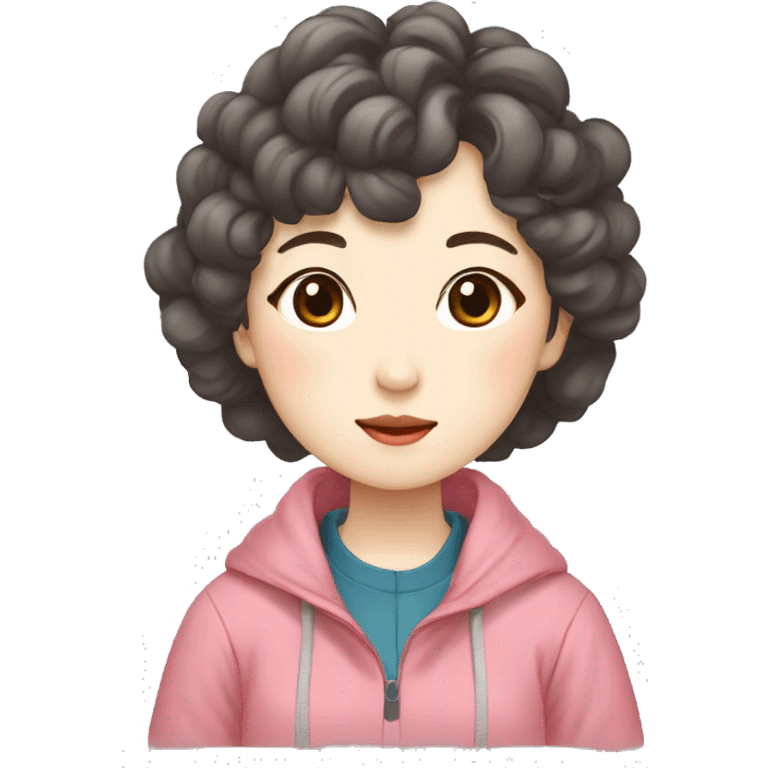 korean ajumma with permed hair wearing outdoor clothes emoji