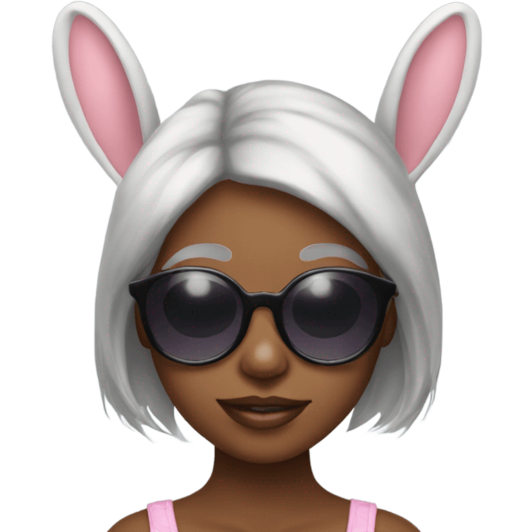 girl in oversized sunglasses and bunny ears emoji