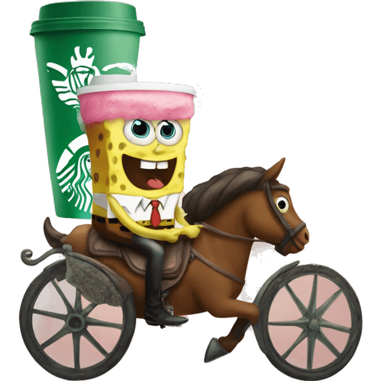 SpongeBob with Starbucks on a horse  emoji