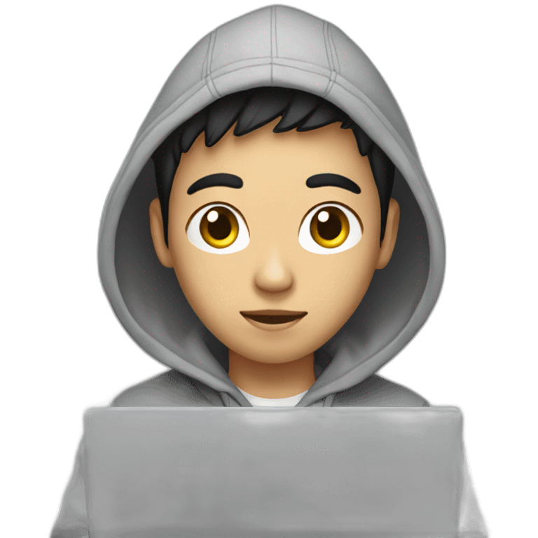 vietnamese young man wearing hoodie with laptop emoji