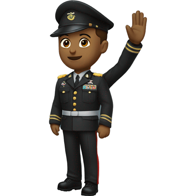 A first lieutenant wearing a black military jacket and giving a military salute emoji