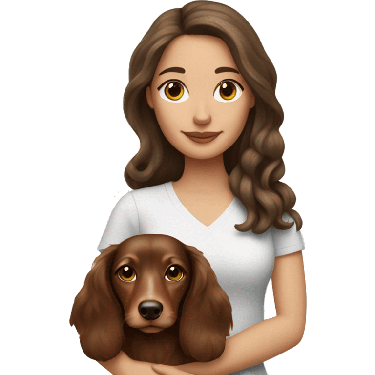 Brown haired woman with tri merle long haired dachshund emoji