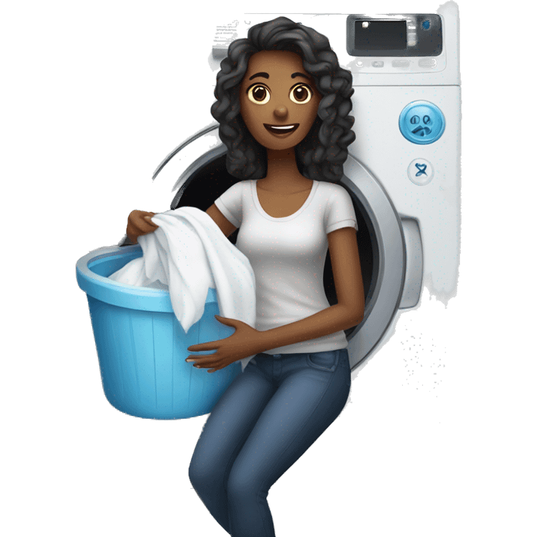 a woman in her 30s doing laundry in front of a washing machine emoji