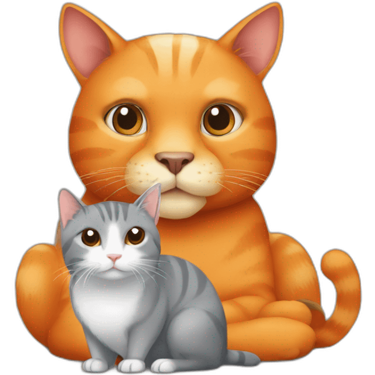 Orange cat sit with capybara and with grey cat emoji