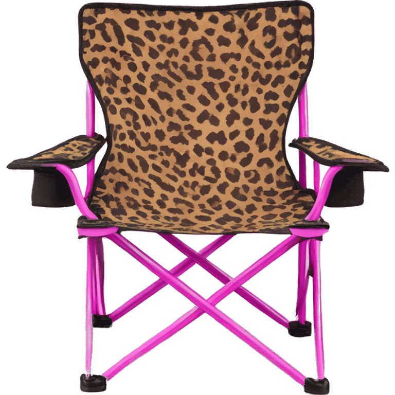 Realistic hot pink and leopard print pattern camping folding chair isolated.  emoji