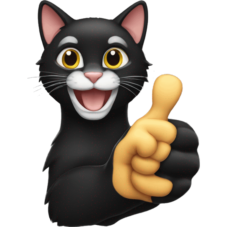 a black cat with thumbs up emoji