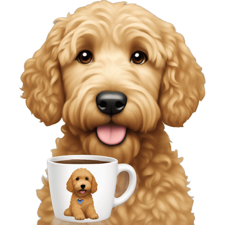 Golden doodle with pup cup emoji