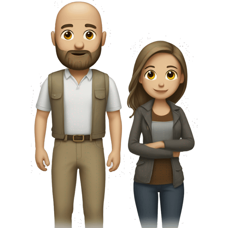 couple Bald man with beard and girl brown long hair emoji