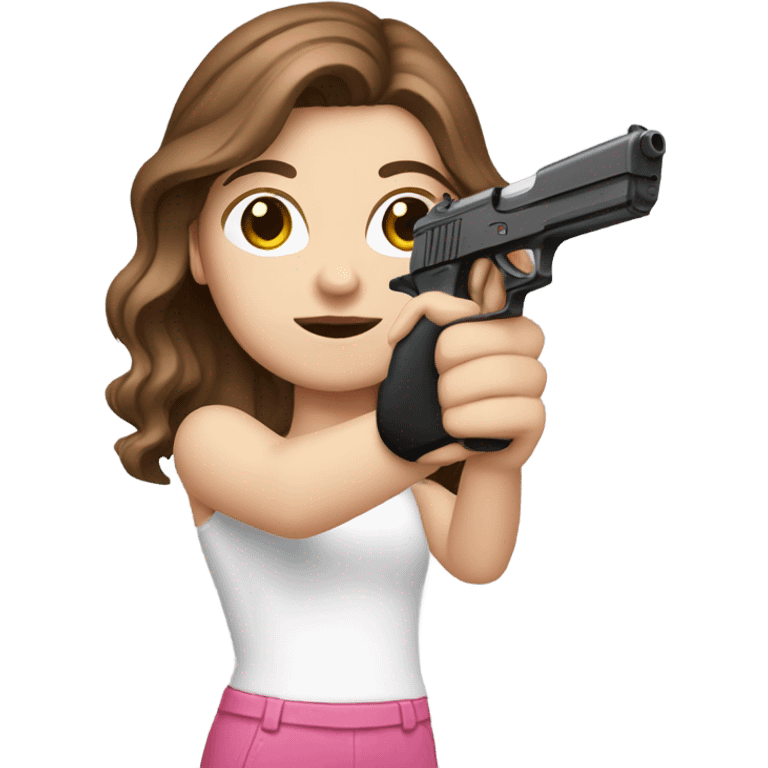 white girl with brown hair holding a pink gun  emoji