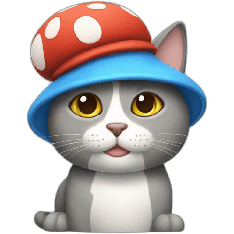 blue cat with a mushroom hat emoji