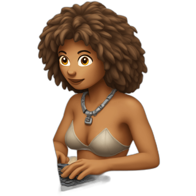 cavewoman with computer emoji