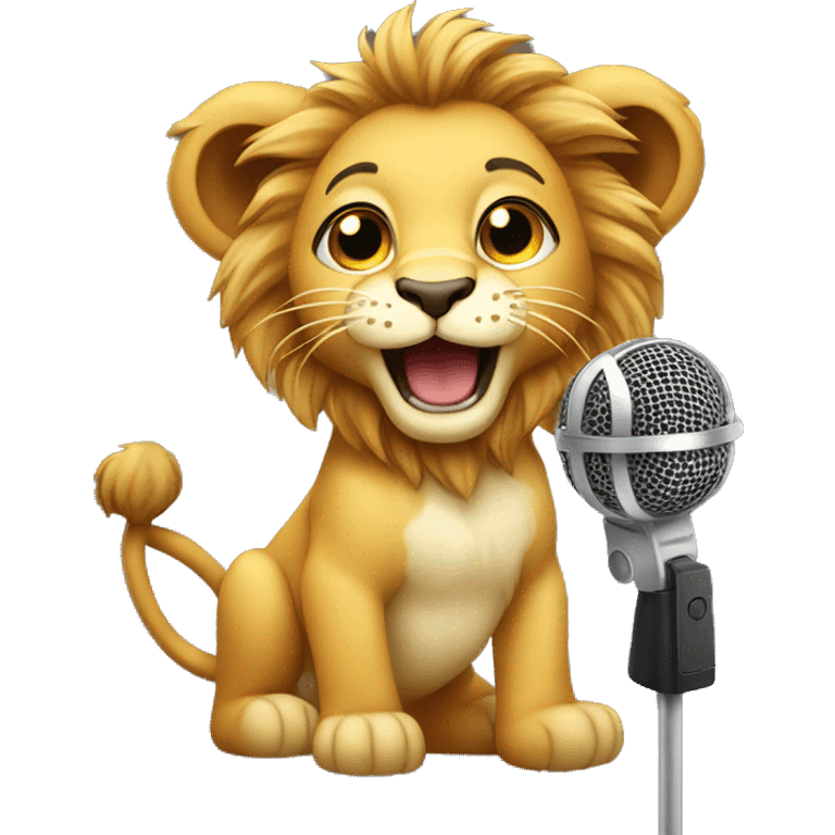 Baby lion in holding and singing into microphone emoji