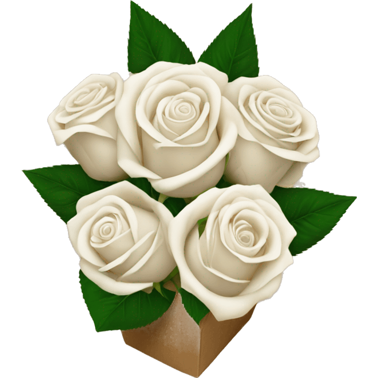 white roses bouquet in brown paper emoji