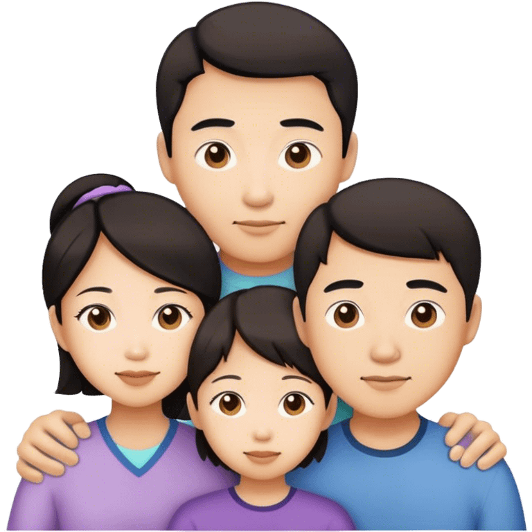 Asian family with dad, mom, adult daughter, and son emoji