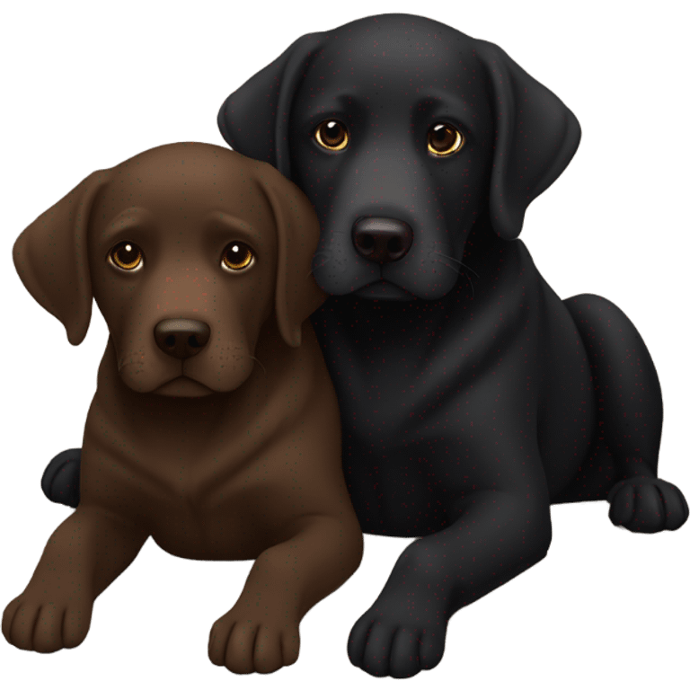 Chocolate Labrador cuddling a black Labrador  emoji