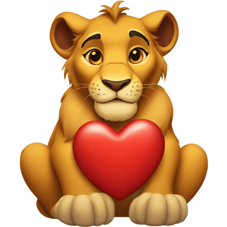 simba from lion king holding a red heart in his paws emoji