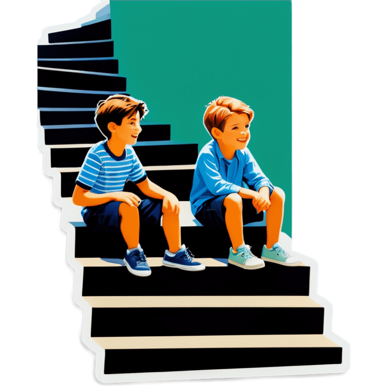 boys sitting on the stairs emoji