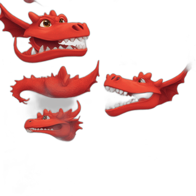 Crazy funny red dragon head with human white teeth and beautiful smile wearing glasses and hat emoji