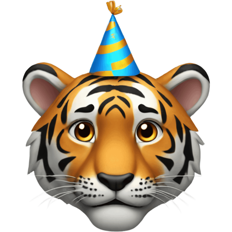 Tiger wearing a birthday hat emoji