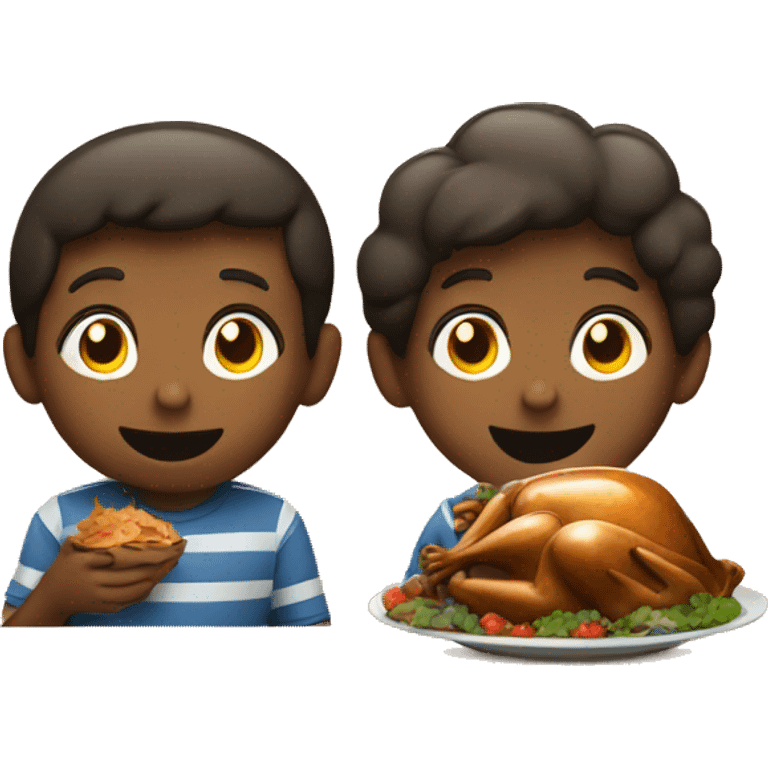 Two boys eating turkey emoji