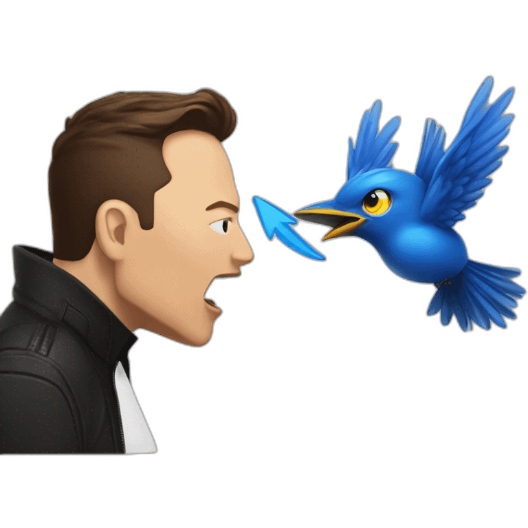 Elon Musk being attacked by a blue bird emoji