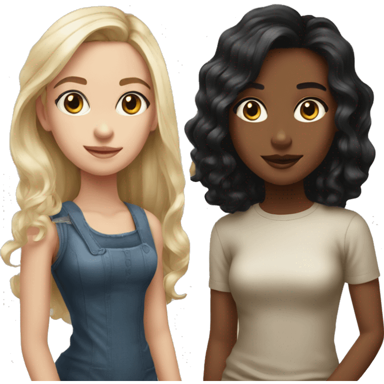 realistic portrait of black-haired girls, make the girl on the left blonde  emoji