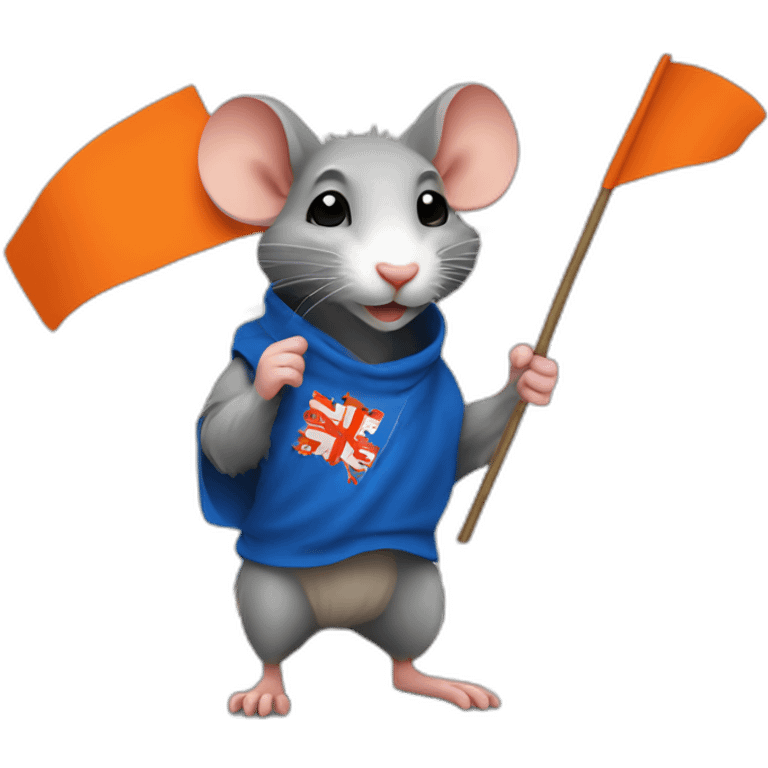 rat holding dutch flag and wearing orange emoji