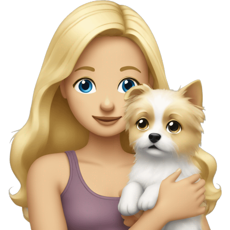 Blonde girl blue eyes holding spitz  emoji