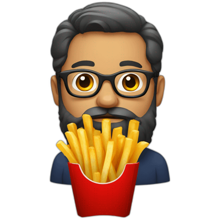 bearded man with glassed eating french fries emoji