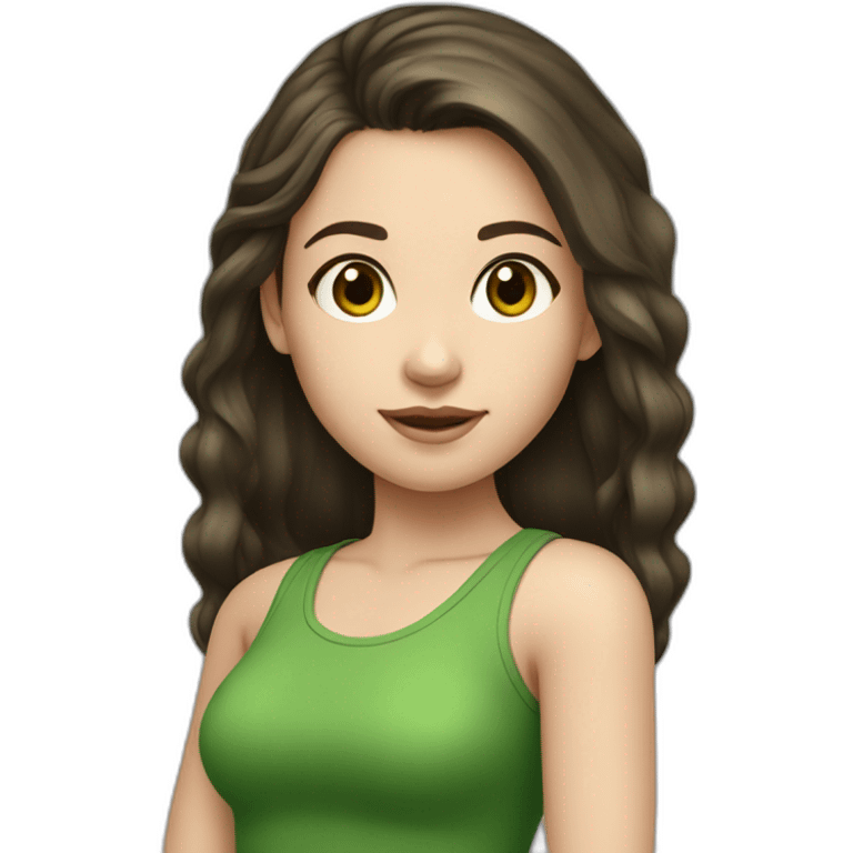 Fair skinned brunette pretty girl with dark eyes, wearing a green top emoji