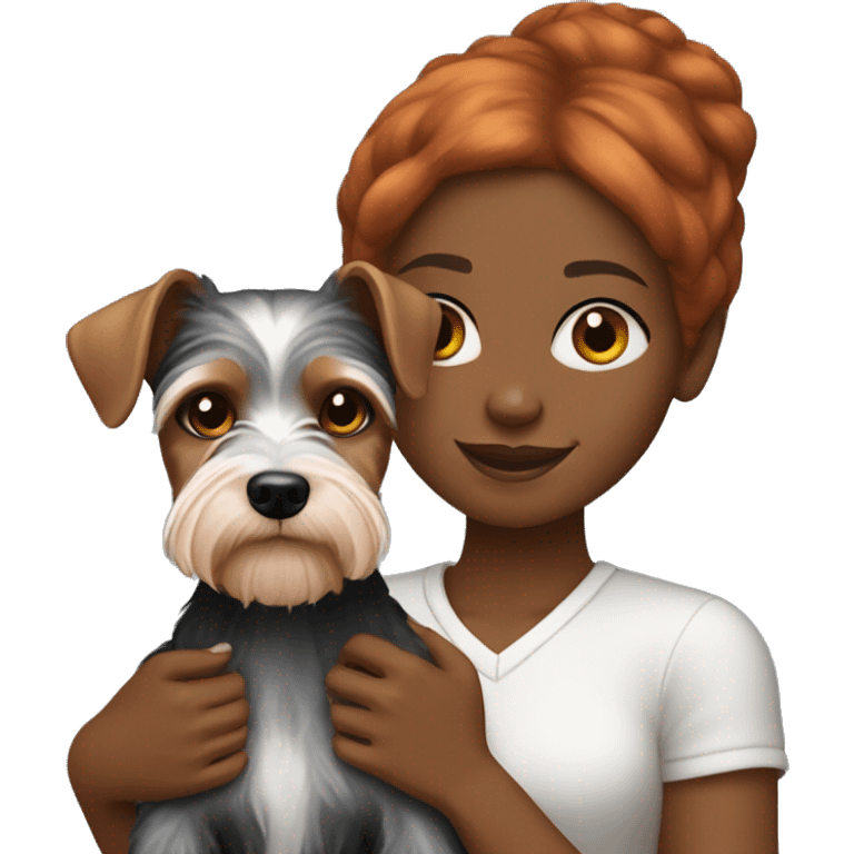 Black girl with ginger hair holding mini schnauzer dog  emoji