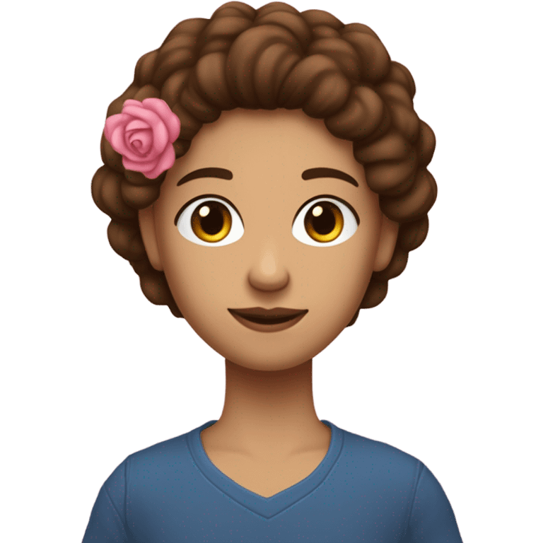 ado fille metis cheveut bouclé marron jean bleu top rose pale qui fait une pose stylé emoji