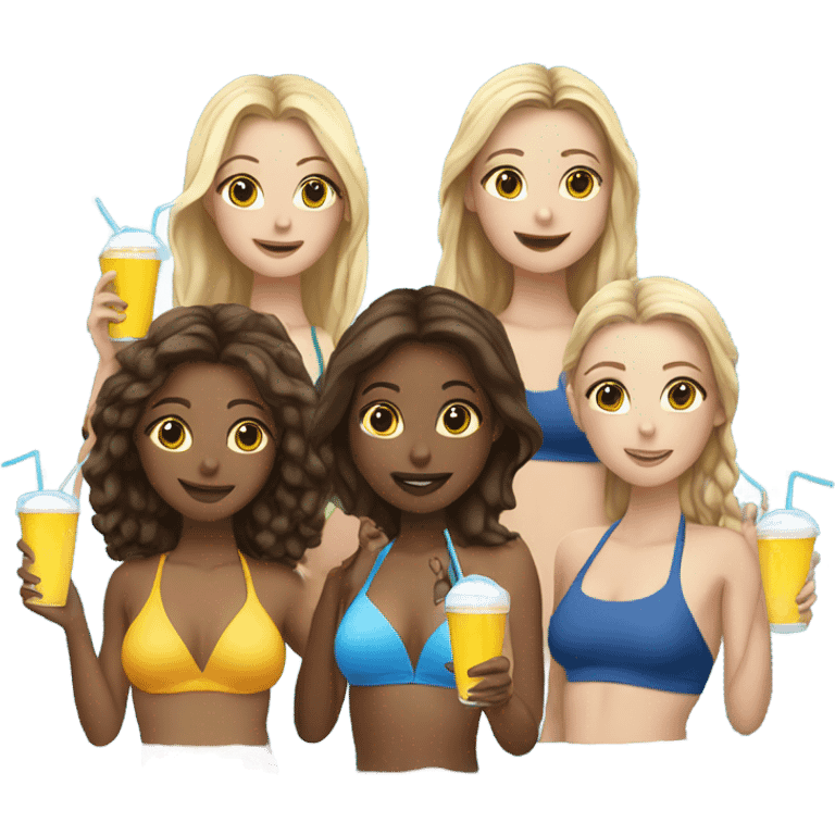 Group of ALL WHITE girls at pool with drinks emoji