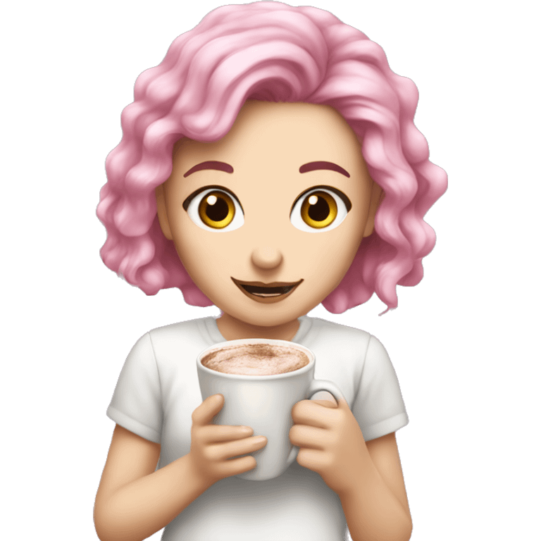 white girl with pink hair and hot choco emoji