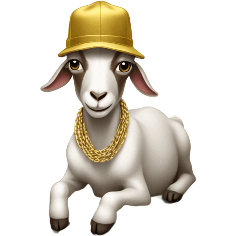 A Goat with gold chains and money and a cap  emoji